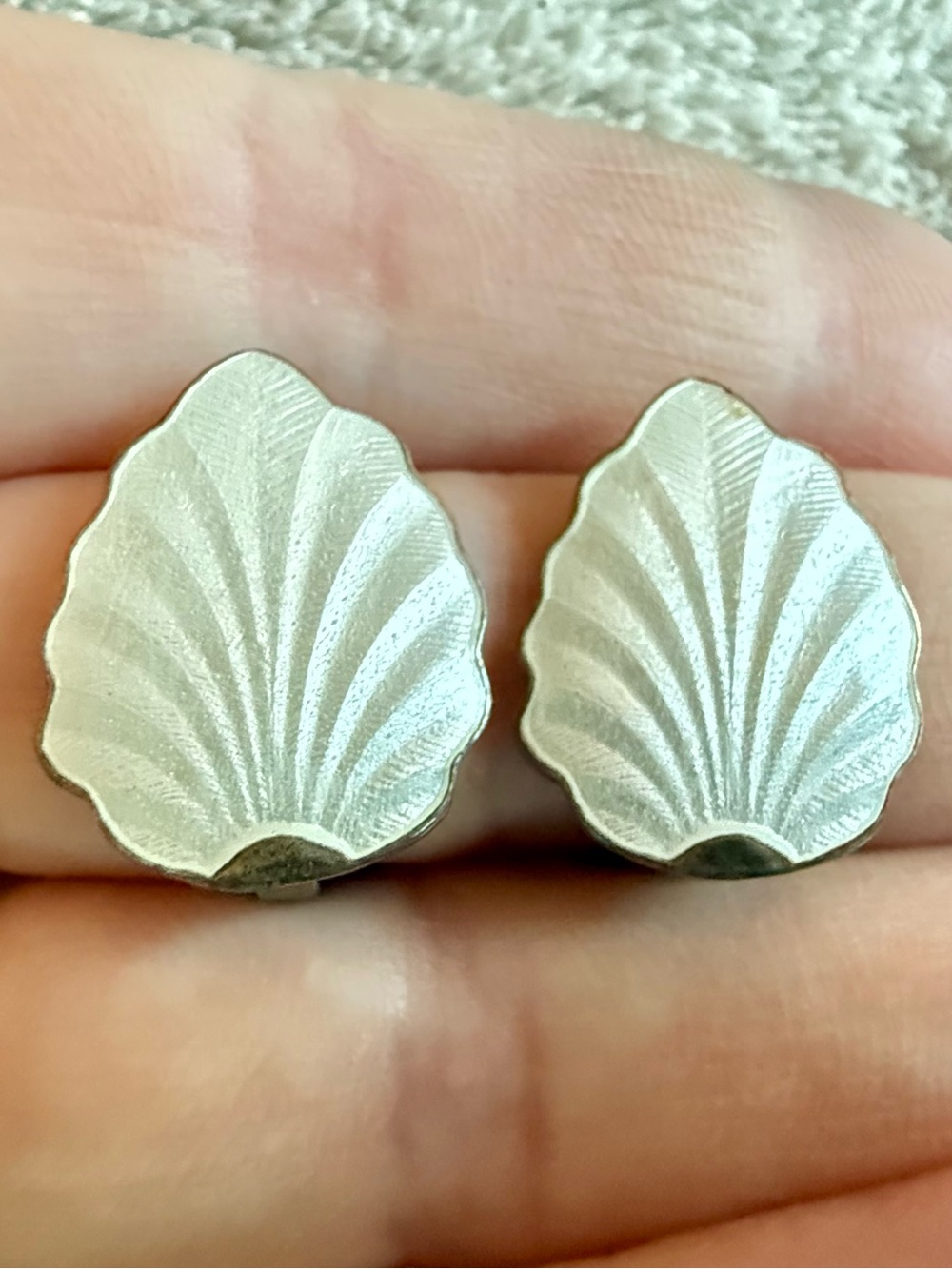 Vintage 925 Sterling Silver White Enamel Clip Earrings Made in Norway